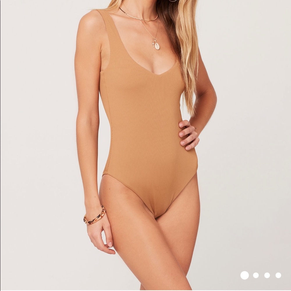 l*space Tan Ribbed One-Piece Swimsuit